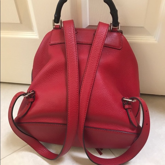 Gucci bamboo red leather backpack - Picture 4 of 8